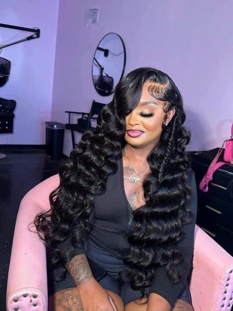 Wand Curls Side Part Wig, Side Part With Crimps, Hair Wand Curls, Hair Installation, Prom 2k24, Hair Wand, Hottest Hairstyles, Braided Hairstyles For Black Women Cornrows, Frontal Wig Hairstyles