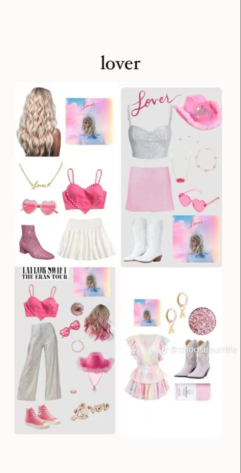 Lover Theme Outfit, Lover Concert Outfit Ideas, Taylor Switch Eras Outfits, Taylor Swift Concert Outfit Ideas Kids, Taylor Swift Costume Lover, Eras Tour Outfits Based On Lyrics, Eras Tour Outfit Inspired, Taylor Swift Outfits Concert Lover, Lover Taylor Swift Outfit Ideas