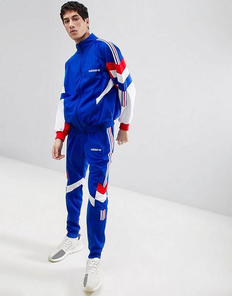 adidas Originals Vintage Tapered Tracksuit in Blue Tracktop Outfit Men, Adidas Tracksuit Mens, Adidas Outfit Men, Mens Tracksuit Set, Tracksuits For Men, Vintage Tracksuit, Mens Gym, Tracksuit Men, Adidas Tracksuit