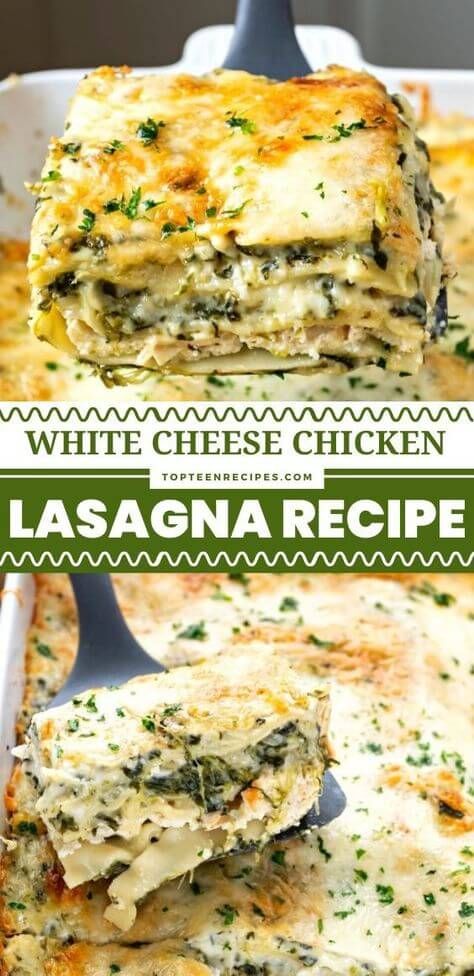 White Cheese Chicken Lasagna Recipe - Top Recipes Dairy Free White Chicken Lasagna, Chicken Lasagna Recipe Healthy, Lasagna Variations, Lasagna Recipe Chicken, White Chicken Lasagna Recipe, Turkey Lasagna Recipe, Lasagna With White Sauce, White Lasagna Recipe, White Sauce Lasagna