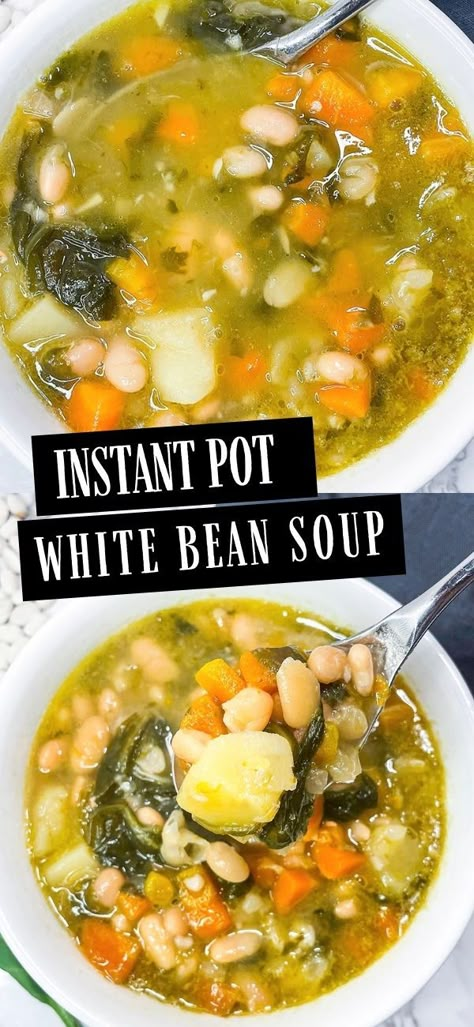 Instant Pot White Bean Soup is a cozy and healthy soup made with dry great northern beans. You don’t need to presoak the beans! Just add the ingredients to the instant pot and get your delicious soup. It is perfect for an everyday dinner and will feed the whole family. Northern Beans Soup Recipe, White Beans Instant Pot Recipe, White Beans In Instant Pot, White Beans Instant Pot, Instapot Bean Recipes, Instapot Beans Recipe, Great Northern Bean Recipes, Instant Pot White Beans, Instapot Bean Soup Recipes