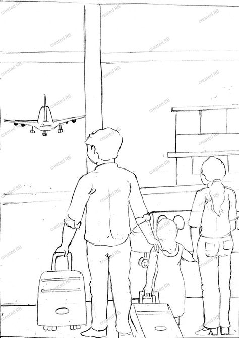 Figure scenery drawing Airport Drawing, Subject Drawing, Dairy Art, Elementary Drawing, Memory Drawing, Bird Coloring, Scenery Drawing, Indian Art Gallery, Human Figure Drawing