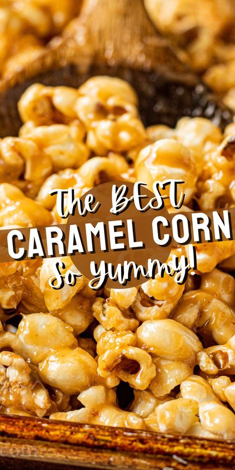 This quick and easy Caramel Popcorn Recipe is the perfect treat for parties and holidays. A gooey and soft buttery caramel sauce on top of perfectly salted popcorn that is ready in no time! Best Caramel Corn Recipe, Salted Caramel Popcorn Recipe, Caramel Popcorn Recipe Easy Without Corn Syrup, Carmel Popcorn Stovetop, Carmel Corn With Karo Syrup, Caramel Sauce For Popcorn, Carmel Corn Recipe Homemade, Carmel Popcorn Recipe, Carmel Corn Recipe