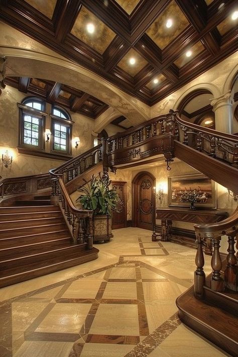 😜 Ceiling Design Ideas, Double Staircase, Dream Mansion, Dream Life House, Tuscan House, Castle House, Mansion Interior, Dream House Rooms, Mediterranean Homes