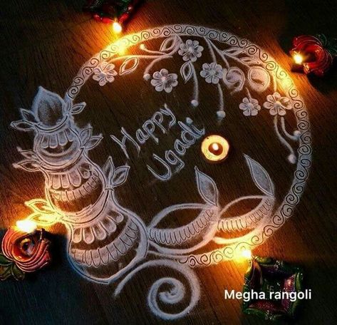 Rangoli For Ugadi Festival, Boghi Festival Rangoli, Ugadi Rangoli Design, Theme Rangoli, Pongal Decoration, Ugadi Rangoli, Alpana Designs, Birds Rangoli, Vilakku Kolam