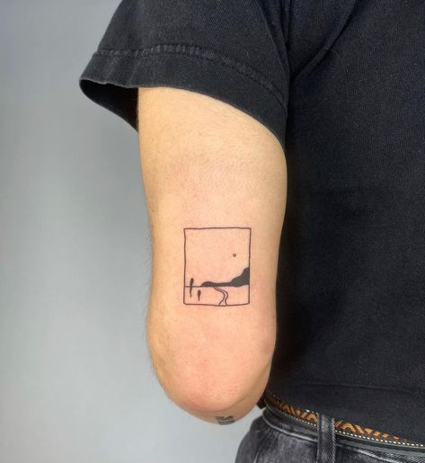 Landscape Frame Tattoo, Long Rectangle Tattoo, Tattoo In A Square, Rectangle Tattoo Placement, Tattoo Square Frame, Tattoo In Rectangle, Small Landscape Tattoo, Square Frame Tattoo, Tattoo In Square