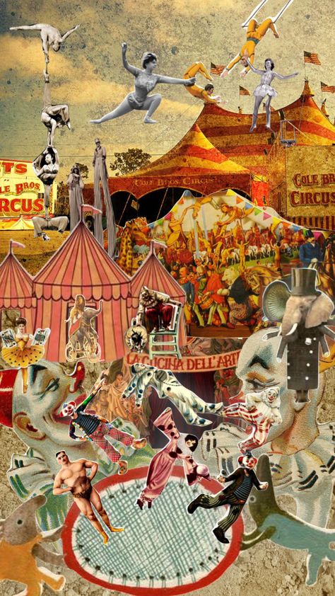 a day at the circus 🎪 #moodboard #aesthetic #collage #circus Circus Collage Art, Circus Moodboard, Circus Collage, Circus Wallpaper, Circus Fashion, Circus Posters, Vintage Circus Posters, Surreal Collage Art, Circus Aesthetic