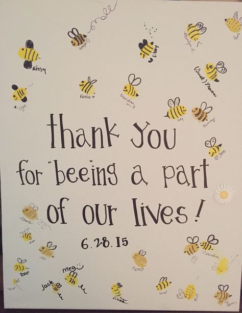 Bee thumbprints "mommy to bee" baby shower! Set out yellow ink pads, permanent markers and handy wipes. Have all your shower guests make a bee! Bee Guest Book Ideas, Mummy To Bee Theme, Baby Shower Ideas For Girls Themes, Bee Gender Reveal, Bee Birthday Party, Measurements Chart, Bee Baby Shower Theme, Mommy To Bee, Bumble Bee Baby Shower