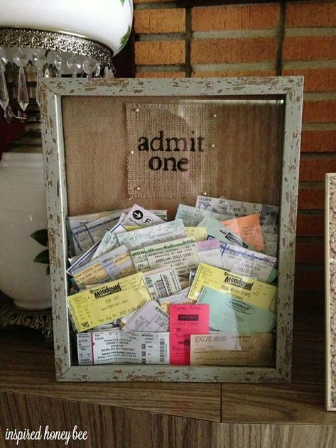 Ticket Collection, Ticket Display, Concert Ticket, Box Photo, Ticket Stubs, Travel Box, Movie Room, Crafty Craft, Shadow Boxes