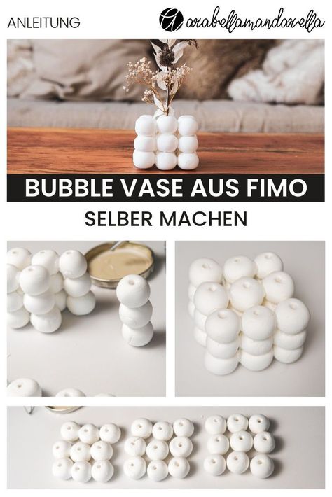 Diese Bubble Vase aus FIMO ist so ein schönes FIMO Projekt. Genauso wie die Bubble Candle ist die Vase aus FIMO sehr einfach selber gemacht. Die Anleitung zum basteln und weitere kreative FIMO Ideen findest du auf meinem Blog arabellamandarella.de #fimo #bubble #bubblecandle #modelliermasse #diy #basteln #inspiration #anleitung Bubble Vase, Vase Diy, Bubble Candle, Diy Inspiration, Diy Projects, Bubbles, Place Card Holders, Arts And Crafts, Vase