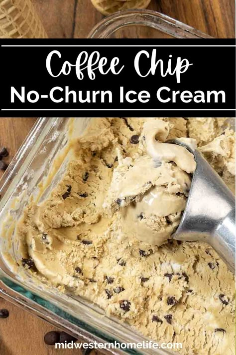 No-churn coffee ice cream is a super easy way to make homemade ice cream without an ice cream maker. It just takes 5 minutes to whip together 5 simple ingredients into a delicious sweet frozen dessert. #nochurnicecream #nochurnicecreamrecipes #homemadeicecream #icecream #coffeeicecream #coffeechipicecream Chocolate Chip Ice Cream Recipe, Chocolate Angel Food Cake, Make Homemade Ice Cream, Java Chip, Ice Cream Smoothie, Churn Ice Cream, Easy Ice Cream Recipe, Ice Cream Maker Recipes, Making Homemade Ice Cream