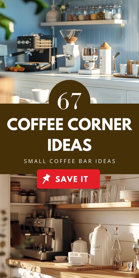 coffee nook coffee corner ideas bars cabinets 2 Corner Coffee Bar Ideas Diy, Coffee Bar Corner Counter, Fireplace Coffee Bar, Coffee Nuk Ideas, Small Corner Coffee Station, Kitchen Decor Coffee Corner, Tiny Coffee Corner, Coffee Nooks In Kitchen, Corner Cabinet Coffee Station