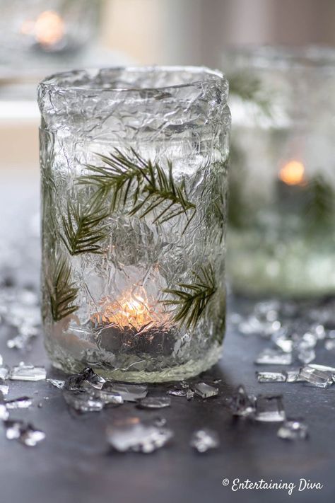 DIY Faux ice candle holder with lit candle Winter Wonderland Decor, Winter Wonderland Party Theme, Ice Candle, Wonderland Party Decorations, Wonderland Decor, Winter Wonderland Decorations, Mason Jar Candle Holders, Winter Wonderland Theme, Jar Candle Holder