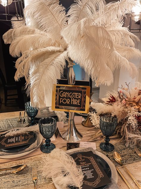 Tablestyling — ESTILO & CO White Dinner Table, Mafia Party, Gatsby Birthday, Party Tablescapes, Prom Theme, Vintage Party, Centre Pieces, Peaky Blinders, Anniversary Parties