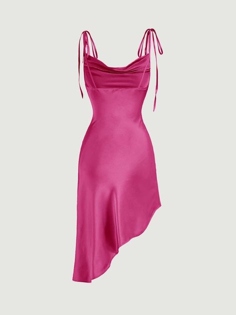 SHEIN BAE Cowl Neck Asymmetrical Hem Cami Dress | SHEIN USA Elegant Silk Dress, Short Silk Dress, Elegant Silk Dresses, Ss 25, Closet Cabinet, Silk Dress Short, Silk Satin Dress, Satin Short, Stil Elegant