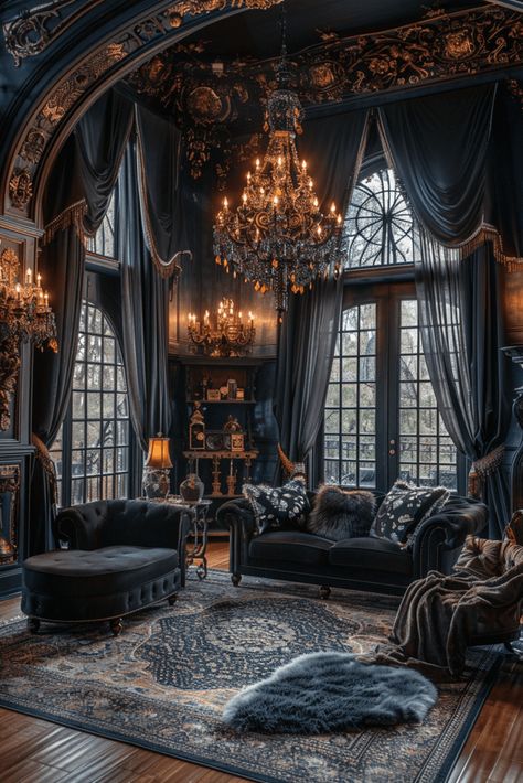 29 Dark Boho Living Room Ideas 2 Tropigoth Decor, Dark Boho Aesthetic, Baroque Living Room, Home Haunted House, Dark Homes, Plum Walls, Gothic Living Room, Dark Boho Living Room, Gothic Bohemian