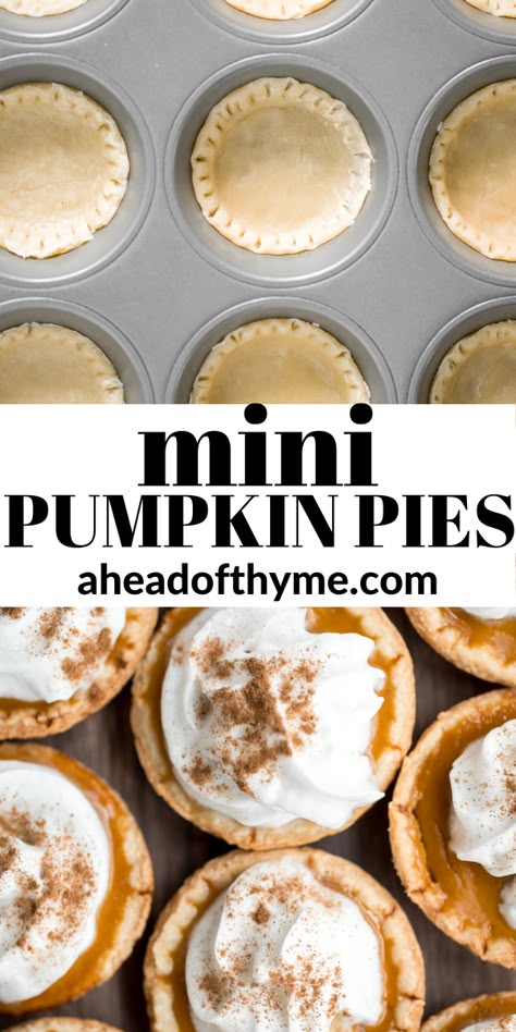 Small Pumpkin Pie, Thanksgiving Recipes Dessert Pies, Holiday Baking Thanksgiving, Thanksgiving For Two, Pies Thanksgiving, Mini Pumpkin Pies Recipe, Desserts Mini, Mini Pumpkin Pie, Small Thanksgiving