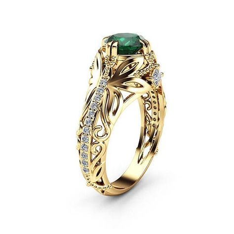 18K Gilded Natural Gemstone Ring Emerald 4 Claw Bright Cut Rose Gold Woman Engagement Crystal Ring Jewelry Prong Setting Engagement Ring, Bracelet For Boyfriend, Art Nouveau Engagement Ring, His And Hers Jewelry, Emerald Engagement Rings, Boyfriend Necklace, Relationship Bracelets, Make Beads, Make Bracelet