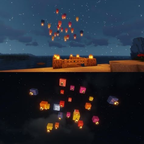 Floating Lanterns Minecraft, Minecraft Lantern, Villa Minecraft, Houses Minecraft, Cottagecore Minecraft, Rumah Minecraft Sederhana, Minecraft Things, Minecraft Structures, Bangunan Minecraft