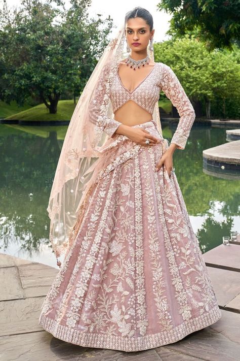 Blush Pink Heavy Embroidered Designer Lehenga Choli Set Velvet Suit Design, Engagement Lehenga, Stone Embroidery, Organza Lehenga, Full Sleeve Blouse, Organza Wedding, Embroidered Belt, Lehenga Blouse, Embroidered Organza