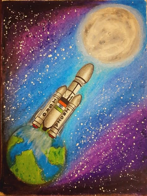 Isro India Spaces Drawing, National Space Day Poster Drawing, Chandrayan 3 Drawing Competition, India In Space Drawing, Assignment Design, Poster Design Competition, Zoo Coloring Pages, Earth Day Drawing, Project Cover