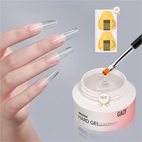 GAOY 60g Nail Extension Hard Gel, Clear Builder Gel for Nails, Long Lasting Nail Strengthener UV Gel with Forms, Base Coat Top Coat Needed Nail Builder Gel, Manicure Essentials, Extension Nails, Nail Bed, Professional Nail Art, Builder Gel, Long Lasting Nails, Nail Strengthener, Nail Forms