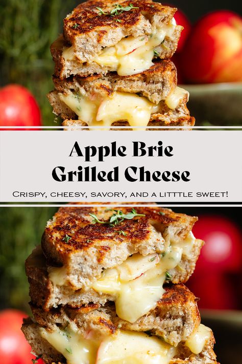 This Apple Brie Grilled Cheese is crispy, extra cheesy, savory, and a little sweet! Brie cheese melts more than most cheeses which makes this sandwich extra special and just melt-in-your-mouth delicious! It's very simple, easy to make, and the perfect lunch or dinner for fall and winter. Apple Brie Grilled Cheese Sandwich, Apple And Brie Grilled Cheese, Pear And Brie Grilled Cheese, Sandwich With Brie Cheese, Grilled Cheese Apple, Brie And Apple Grilled Cheese, Brie Apple Grilled Cheese, Grilled Cheese With Apple Slices, Apple Brie Recipes