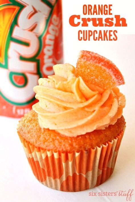 Crush Cupcakes, Cupcakes With Frosting, Soda Cupcakes, Orange Crush Soda, Summer Cupcakes, Crush Soda, Orange Frosting, Orange Food Coloring, Orange Crush