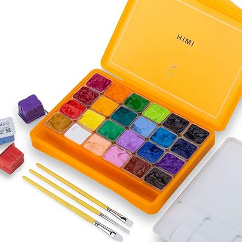 Amazon.com: HIMI Gouache Paint Set, 24 Colors x 30ml/1oz with 3 Brushes & a Palette, Unique Jelly Cup Design, Non-Toxic, Guache Paint for Canvas Watercolor Paper - Perfect for Beginners, Students, Artists(Orange) : Arts, Crafts & Sewing Paint For Canvas, Outdoors Painting, Himi Gouache, Indoor Painting, Gouache Paint Set, Jelly Cups, Gouache Color, Pen Tray, Gouache Paint