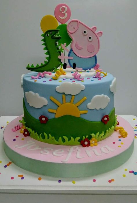 Peppa Pig George Cake, George Pig Birthday Cake, George Pig Cake, George Pig Birthday Party, Holiday Cake Designs, Peppa Pig Birthday Decorations, George Pig Birthday, Peppa Pig Birthday Cake, Tractor Cake