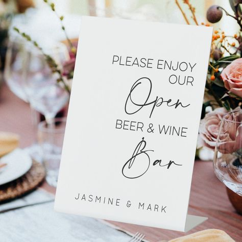 Self Serve Beer And Wine Wedding, Beer And Wine Bar Wedding, Beer And Wine Wedding Bar, Wedding Wine Bar, Beer Bar Wedding, Wine Bar Wedding, Wedding Pedestal, Open Bar Sign, 25th Anniversary Party