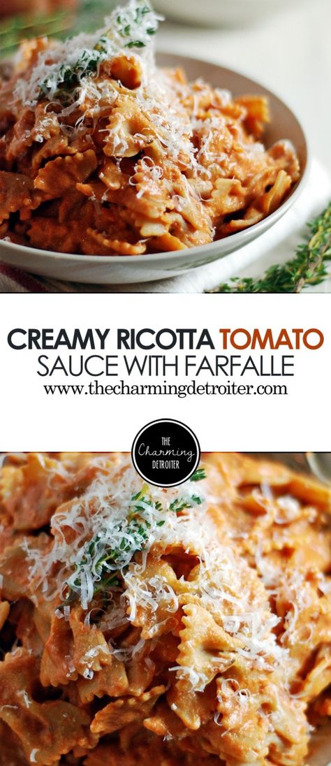 Creamy Tomato Pasta Sauce, Ricotta Tomato, Pasta Tomato Sauce, Pasta Tomato, Creamy Tomato Pasta, Ricotta Recipes, Vegetarian Meal, Tasty Vegetarian Recipes, Delicious Vegetarian