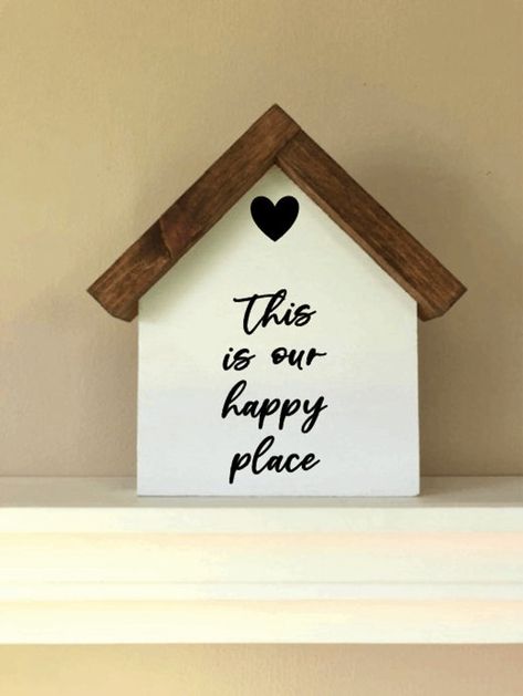 This Is Our Happy Place Decorative Wood Sign House Shaped | Etsy Our Happy Place Sign, Dollar Tree House Shaped Decor, This Is Our Happy Place Sign Home Decor, Wooden House Shape Crafts, Wood House Shaped Sign, House In The Woods, Wood Decor, Home Signs, Decorative Signs