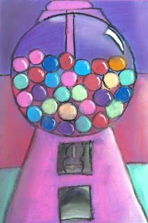 ART with Mrs. A: Fourth Grade Looks at Value Gum Ball Machine Painting, Wayne Thiebaud Gumball Machine Art Lesson, Wayne Thiebaud Art Lesson For Kids, Chalk Art Ideas For Kids, Painting Lesson Plans, Famous Pop Art, Chalk Art Ideas, Pop Art Artists, 6th Grade Art