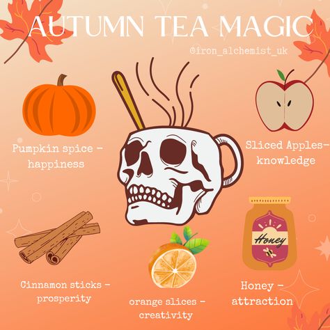 Tea Magick Witchcraft Stirring, Stir Intentions Into Tea, Tea With A Witch, Autumn Tea Recipe, Witchy Teas, Samhain Tea, Psychic Tea, Witchy Tea, Tea Witch