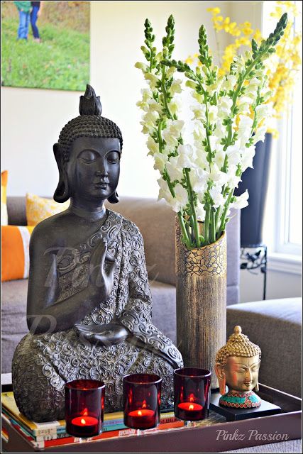 Global Home Decor Style, Smiling Buddha, Buddha Home Decor, Zen Home Decor, Buddha Decor, Global Decor, Thai Buddha, Indian Interiors, Zen Room