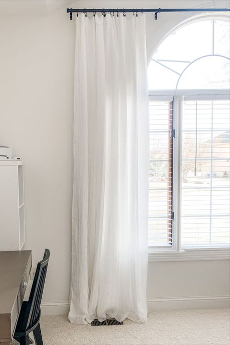 Curtains Half Moon Window, Curtains With Half Circle Window, Curtains Over Half Moon Window, Arched Window Curtain Rod, Window Treatments For Arched Windows Living Room, Curtains For Semi Circle Window, Window With Arch On Top Curtains, Half Moon Window Curtains, Half Moon Curtains Arch Windows