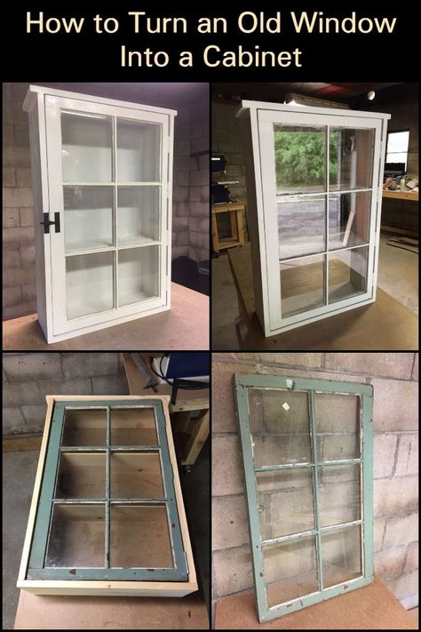 Diy Window Cabinet, Old Window Cabinet Diy, What To Do With Old Windows Ideas, Old Window Ideas Farmhouse, Window Cabinet Ideas, Crafts With Old Windows, Window Decoration Inspiration, Repurpose Old Windows, Old Window Decor