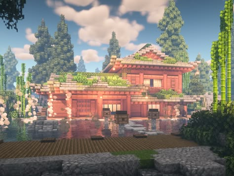 An Inn and hot spring for my Japanese world! (Custom map by Lord Dakr): Minecraftbuilds Japanese Minecraft Builds, Japanese Mansion, Minecraft Japanese House, Minecraft Japanese, Minecraft Structures, Minecraft Interior Design, Japanese Zen Garden, Minecraft Cottage, Cute Minecraft Houses