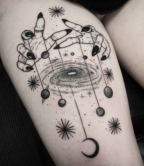 The alternative reality in tattoo by Thomas Eckerd | iNKPPL Wicca Tattoo, Witchy Tattoos, Tattoo Son, Unusual Tattoo, Universe Tattoo, Stylish Tattoo, Galaxy Tattoo, Witch Tattoo, Disney Tattoo