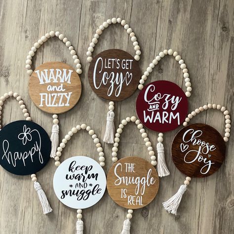 Blanket Ladder Round 6” Decor, Mini Hanger Sign, Let’s Get Cozy, The Snuggle Is Real, Gift Ideas Small Round Sign Ideas, Small Wooden Rounds Crafts, Wood Christmas Gift Ideas, Small Wooden Circle Crafts, Ladders For Decoration Farmhouse Decor, Ladder On Wall Decor, Mini Ladder Decor Ideas, Mini Ladder Decor, Blanket Ladder Ideas