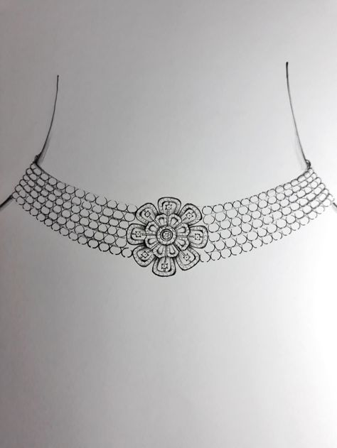 Necklace Designs Sketch, Necklace Illustration Drawing, Necklace Drawing Sketch Simple, Exam Illustration, Design Shoes Drawing, Diamond Haaram, Jewellery Motifs, Necklace Sketch, Dubai Jewellery