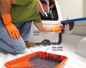 How to Brush on Bed Liner Paint in a Pickup Truck (DIY) | Family Handyman Bed Liner Paint, Truck Accessories Diy, Bed Hacks, Truck Bed Drawers, Truck Bed Lights, Diy Truck Bedding, Truck Bed Liner, Truck Bed Storage, Pickup Truck Accessories