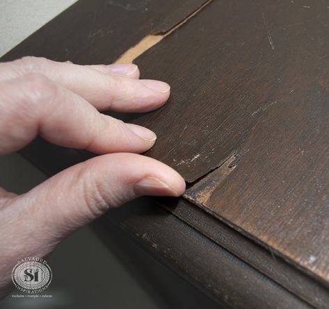 If you've ever passed-up an amazing piece of furniture due to peeling or chipped veneer - this post is for you! I'm living proof that these types of repairs aren't that difficult! Painting Wooden Furniture, Laminate Furniture, White Furniture Living Room, Wood Repair, Furniture Fix, Furniture Rehab, Furniture Repair, Wood Furniture Diy, Plywood Furniture