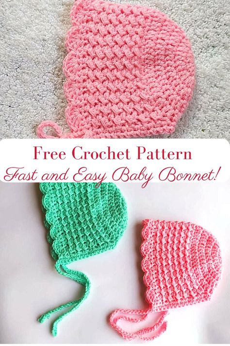 Super easy and cute crochet baby bonnet Baby Bonnet Pattern Free, Crochet Baby Bonnet Pattern, Baby Bonnet Crochet Pattern, Crochet Baby Hats Free Pattern, Crochet Baby Cap, Baby Hat Free Pattern, Baby Bonnet Pattern, Crochet Baby Bonnet, Crochet Baby Hat Patterns