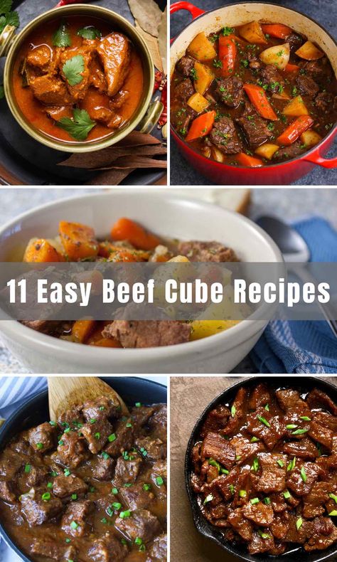 Easy Recipes Using Beef Stew Meat, Sirloin Beef Cubes Recipes, Small Beef Cubes Recipes, Beef Squares Recipes, Cube Steak Stew Recipes, Diced Meat Recipes Beef, Beef Cube Dinner Ideas, Recipes For Cubed Beef, Beef Stewing Cubes Recipes