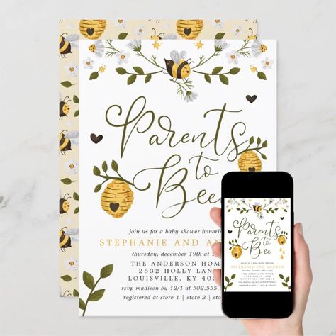 Parents To Bee Honeycomb Bumblebee Baby Shower Invitation  Zazzle Parents To Bee, September Baby Showers, Baby Shower Themes Neutral, Bee Baby Shower Invitations, Bee Baby Shower Theme, Mommy To Bee, Bumble Bee Baby Shower, Gender Neutral Baby Shower Invitations, Coed Baby Shower