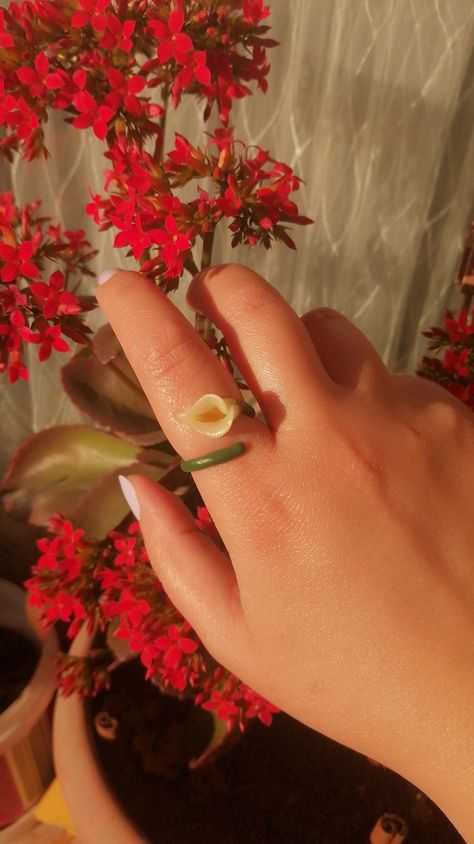 Handmade polymer clay ring Clay Jewelry Diy Ring, Clay Jewelry Rings, Polymer Clay Ring Ideas, Polymer Clay Rings Diy, Clay Ring Ideas, Clay Flower Ring, Polymer Ring, Polymer Clay Rings, Diy Clay Rings