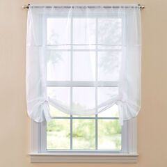 BH Studio Sheer Voile Tie-Up Shade Scarf Valance, Tie Up Shades, Window Sheers, Grommet Panels, Bathroom Window, Voile Curtains, White Windows, Printed Sheets, Sheer Curtains