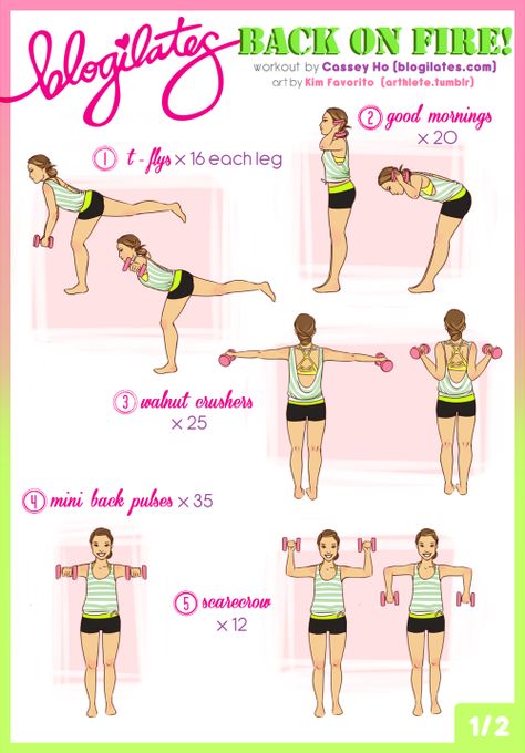 Back On Fire Printable Exercises For Back, Cassey Ho, Pop Pilates, Back Exercises, Back Workout, Upper Body Workout, Arm Workout, Zumba, On Fire